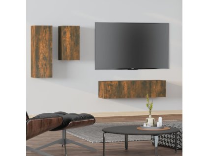 vidaXL 4-dielna súprava TV skriniek dymový dub spracované drevo