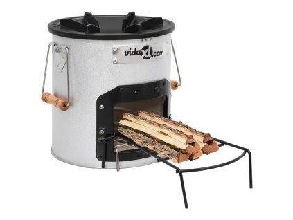 vidaXL Kempingový varič na drevo strieborný 45x25x26 cm oceľ