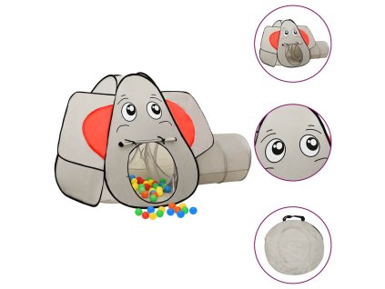 vidaXL Detský stan v tvare slona s 250 guľôčkami sivý 174x86x101 cm