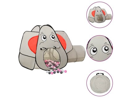 vidaXL Detský stan v tvare slona s 250 guľôčkami sivý 174x86x101 cm