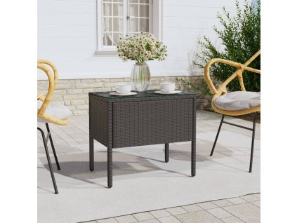 vidaXL Bočný stolík čierny 53x37x48 cm polyratan a tvrdené sklo