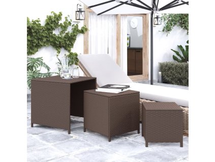 vidaXL Zasúvacie stolíky 3 ks hnedý polyratan