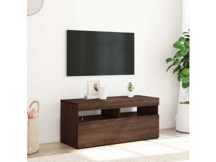 vidaXL TV skrinka s LED svetlami hnedý dub 90x35x40 cm