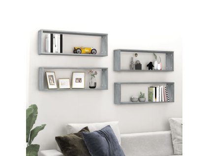 vidaXL Kockové police 4 ks sivé sonoma 80x15x26,5 cm spracované drevo