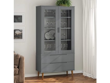 vidaXL Vitrína MOLDE, sivá 90x35x175 cm, borovicový masív