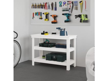 vidaXL Pracovná lavica biela 110,5x50x80 cm masívna borovica