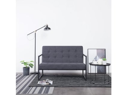 vidaXL 2-miestna pohovka s opierkami, tmavosivá, oceľ a látka