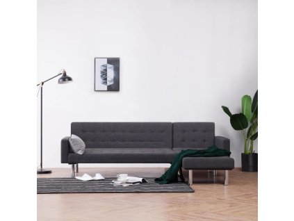 vidaXL Rozkladacia pohovka v tvare L, tmavosivá, polyester