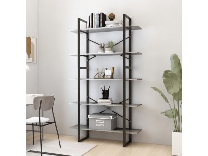 vidaXL Knižnica s 5 policami, betónová 100x30x175 cm, kompozitné drevo