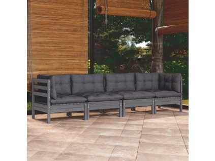 vidaXL 4-dielna záhradná súprava s vankúšmi borovicový masív