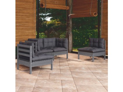 vidaXL 4-dielna záhradná súprava s vankúšmi borovicový masív