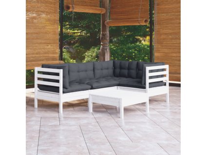 vidaXL 6-dielna záhradná súprava s vankúšmi biela borovicové drevo