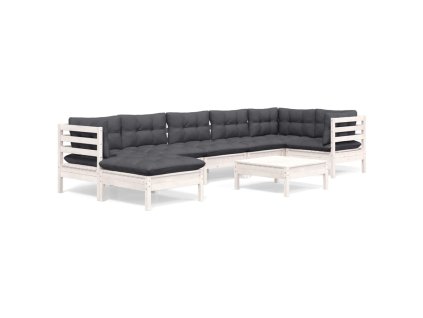 vidaXL 8-dielna záhradná súprava s vankúšmi biela borovicový masív