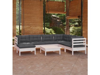 vidaXL 8-dielna záhradná súprava s vankúšmi biela borovicový masív