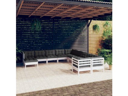 vidaXL 11-dielna záhradná súprava s vankúšmi biela borovica