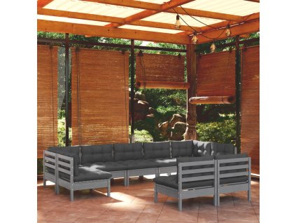 vidaXL 9-dielna záhradná súprava s vankúšmi sivá borovicový masív