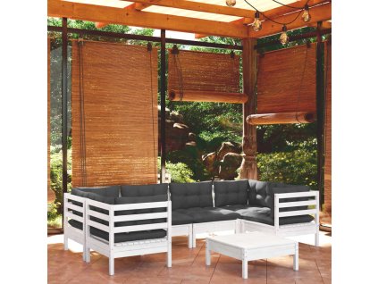 vidaXL 7-dielna záhradná súprava s vankúšmi biela borovica