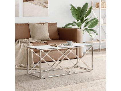 vidaXL Konferenčný stolík 110x45x45 cm nehrdzavejúca oceľ a sklo