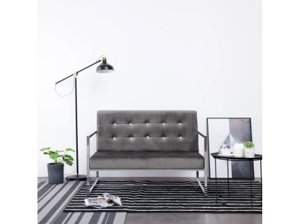 vidaXL 2-miestna pohovka s opierkami, tmavosivá, chróm a zamat