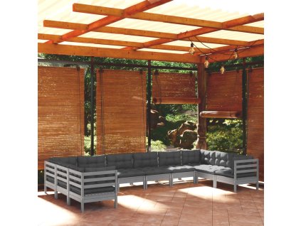 vidaXL 10-dielna záhradná súprava s vankúšmi sivá borovica