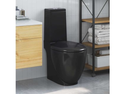 vidaXL Keramická toaleta/WC do kúpeľne, okrúhla, spodný odtok, čierna