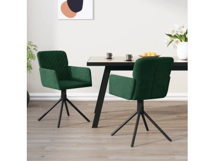 vidaXL Otočné jedálenské stoličky 2 ks tmavozelené zamatové