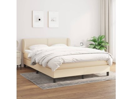 vidaXL Posteľný rám boxspring s matracom krémový 140x200 cm látka