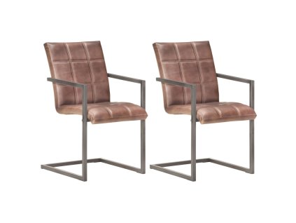 vidaXL Konzolové jedálenské stoličky 2 ks ošúchané hnedé pravá koža