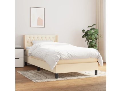 vidaXL Posteľný rám boxspring s matracom krémový 90x190 cm látka