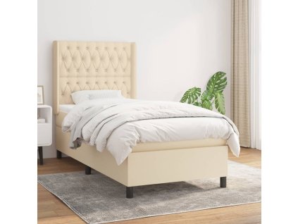 vidaXL Posteľný rám boxspring s matracom krémový 90x190 cm látka