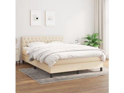 vidaXL Posteľný rám boxspring s matracom krémový 140x200 cm látka