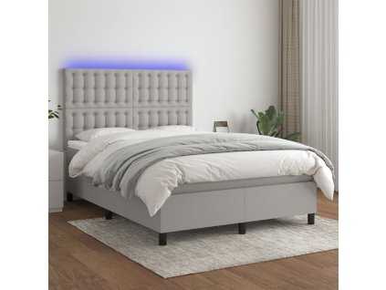 vidaXL Posteľ boxsping s matracom a LED bledosivá 140x200 cm látka
