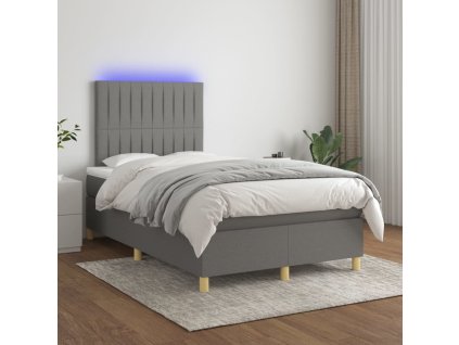 vidaXL Posteľ boxsping s matracom a LED tmavosivá 120x200 cm látka