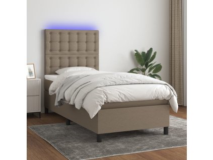 vidaXL Posteľ boxsping s matracom a LED sivohnedá 90x200 cm látka