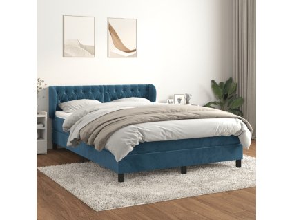 vidaXL Posteľný rám boxsping s matracom tmavomodrý 140x190 cm zamat