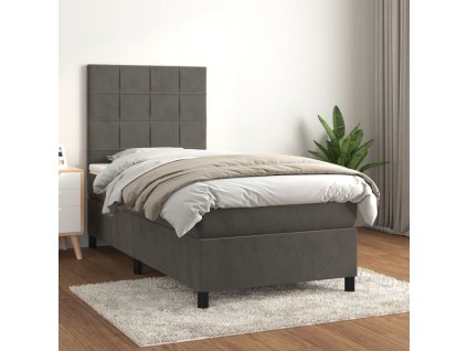 vidaXL Posteľný rám boxspring s matracom tmavosivý 100x200 cm zamat