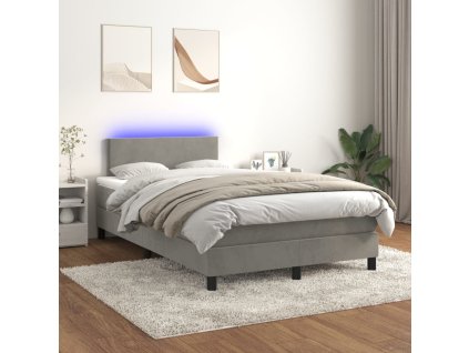vidaXL Posteľ boxsping s matracom a LED bledosivá 120x200 cm zamat