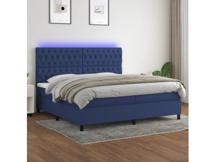 vidaXL Posteľ boxsping s matracom a LED modrá 200x200 cm látka