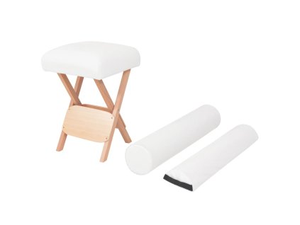vidaXL Skladacia masérska stolička, 12 cm sedadlo, 2 podložky, biela