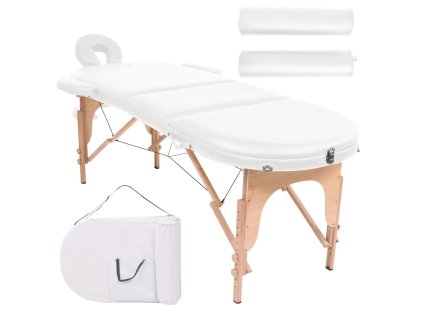 vidaXL Skladací masážny stôl, 4 cm hrubý, 2 podložky, oválny, biely