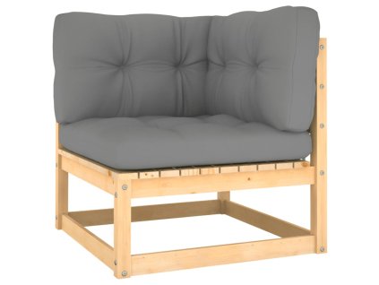 vidaXL Záhradná rohová pohovka so sivými podložkami borovicový masív