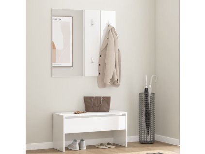 vidaXL Súprava nábytku do chodby lesklá biela spracované drevo