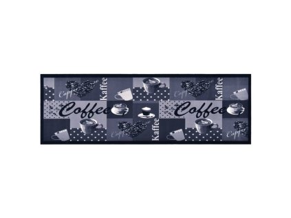 vidaXL Kuchynský koberec prateľný modrý dizajn s kávou 60x300 cm