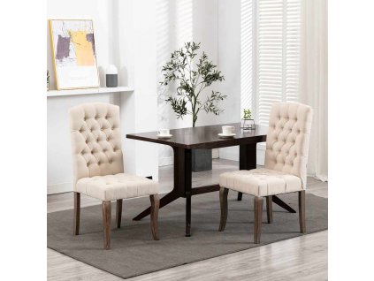 vidaXL Jedálenské stoličky 2 ks, béžové, látka s ľanovým vzhľadom