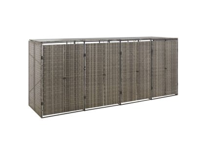 vidaXL Ohrada na štyri odpadkové koše sivá 274x80x117 cm polyratan