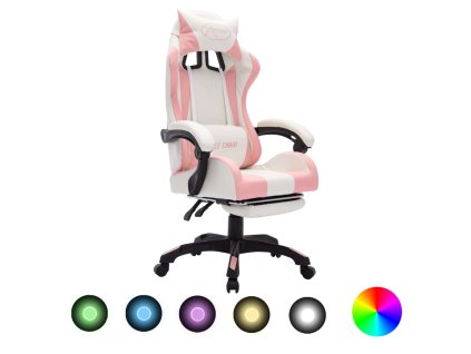 vidaXL Herná stolička s RGB LED svetlami ružovo-biela umelá koža