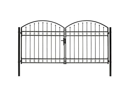 vidaXL Dvojkrídlová plotová brána s oblúkom, oceľ 300x125 cm, čierna