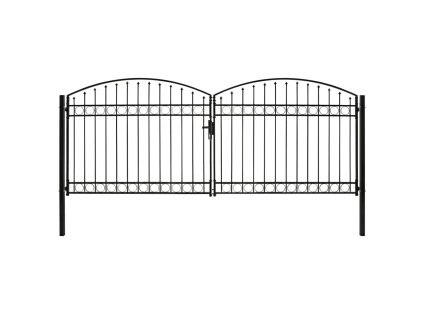 vidaXL Dvojkrídlová plotová brána s oblúkom, oceľ 400x175 cm, čierna