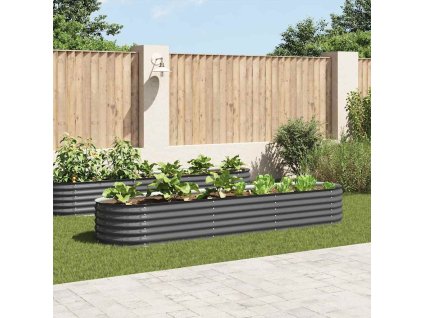 vidaXL Vyvýšený záhradný záhon 320x80x44 cm, pozinkovaná oceľ, sivý