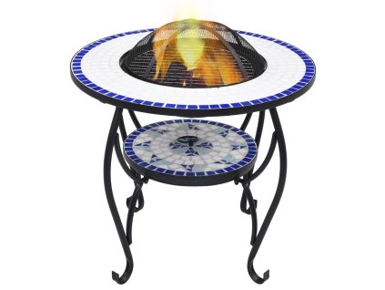 vidaXL Mozaikové ohnisko so stolom, modro biele 68 cm, keramika